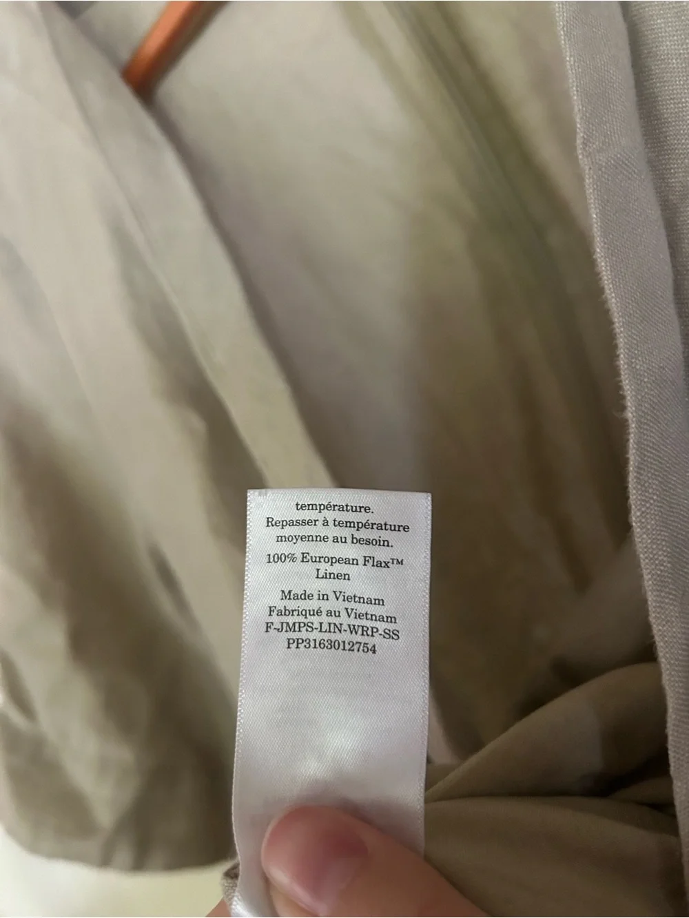 Everlane 100% European Flax Linen Wrap Jumpsuit Wide Leg Lagenlook Khaki‎ Size 0